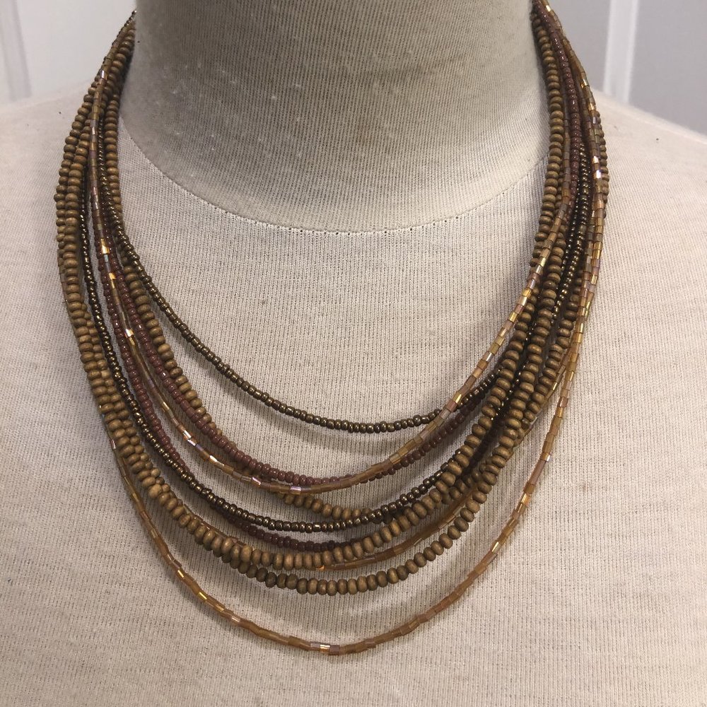 Stunning Multi Strand Brown Beaded Necklace